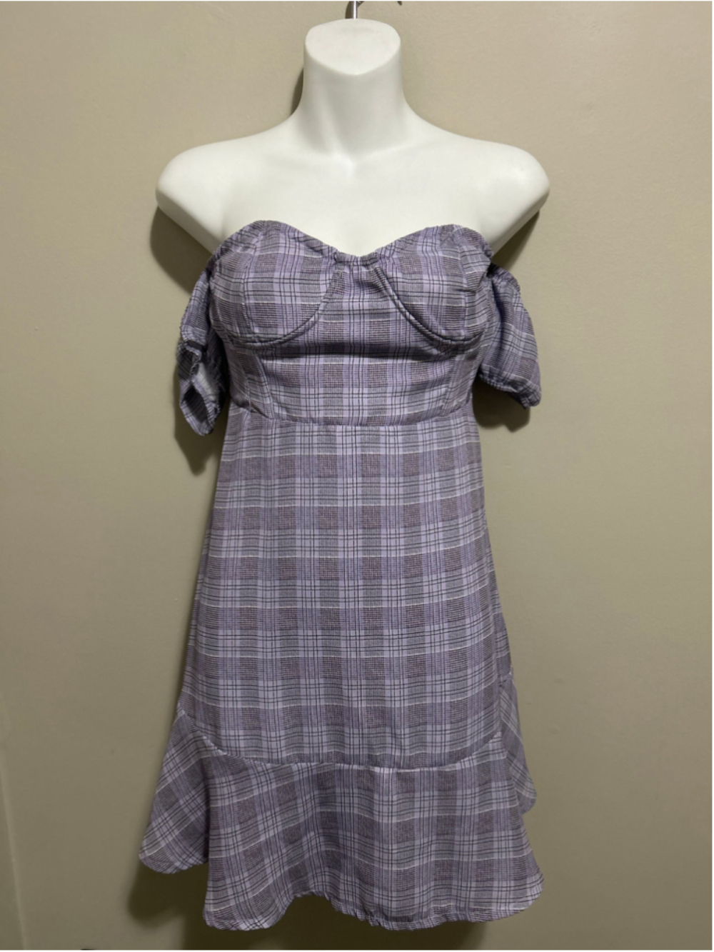 Plaid Mini Dress, Size S, Purple Black